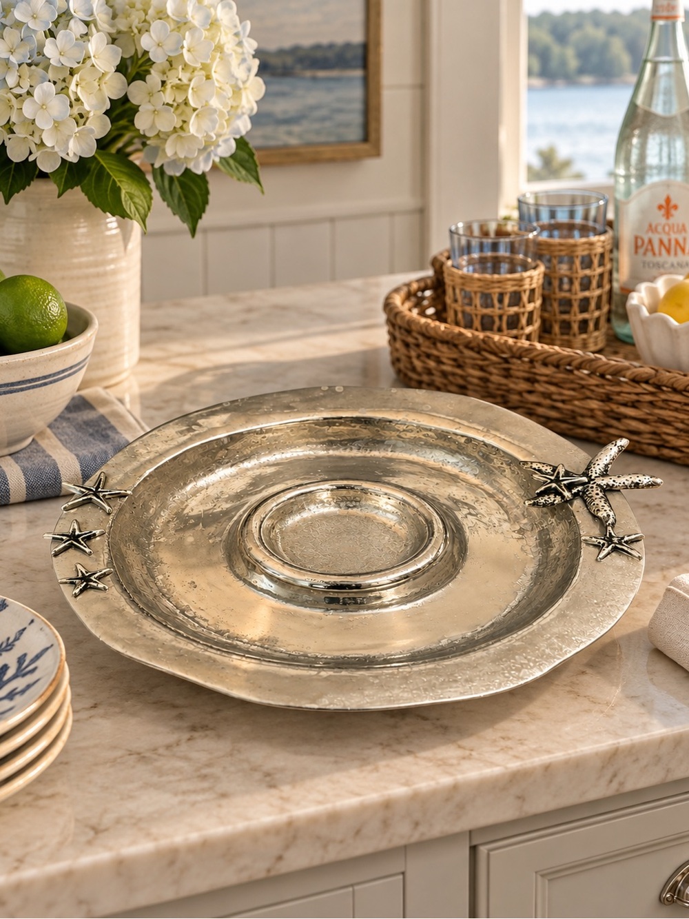 Vintage Cast Aluminum Starfish Chip & Dip Server | Coastal Serveware